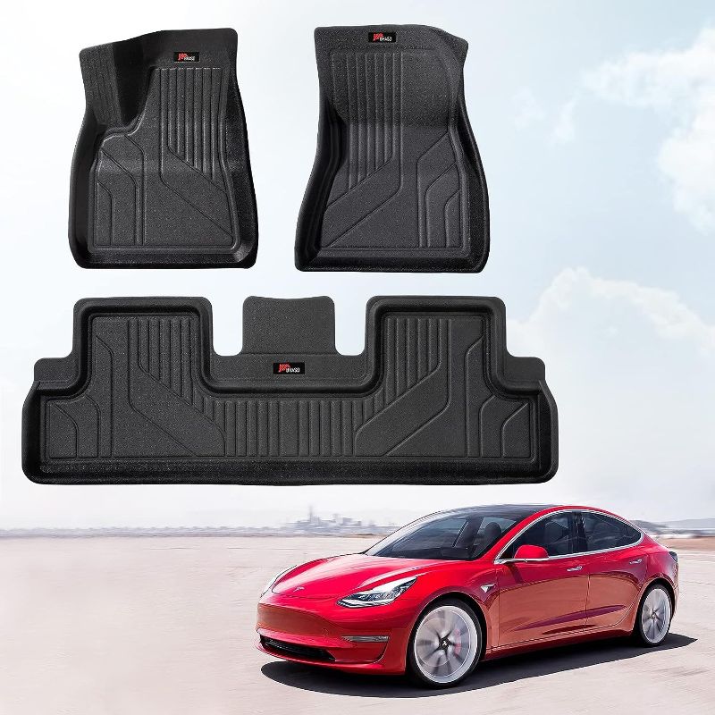 Photo 1 of Tesla Model 3 Floor Mats Liners for 2023 2022 2021 3 pcs All Weather Floor Mat Liners Model 3 TPE XPE Car Mats, BHASD Tesla Model 3 Accessaries Floor Mats 2023 2022 2021 (Set of 3)
