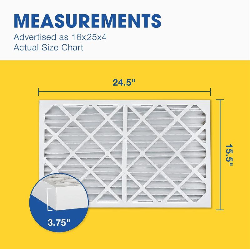 Photo 1 of  16x25x4 MERV 11 Pleated Air Filter, AC Furnace Air Filter, 2 Pack (Actual Size: 15 1/2"x24 1/2"x3 3/4") 16x25x4 Filter