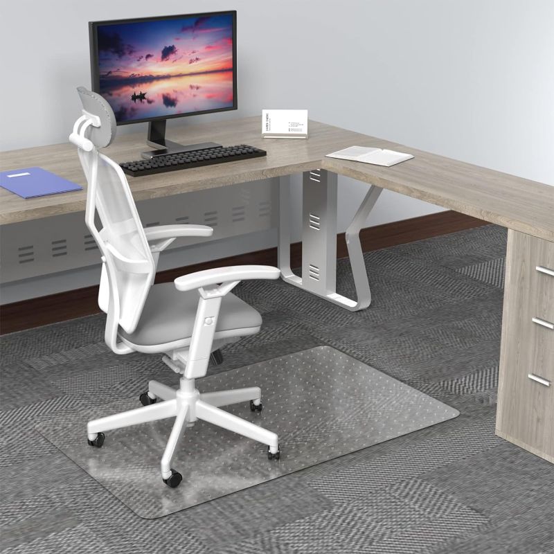 Photo 1 of Amyracel Desk Chair Mat for Carpeted Floors, 48 x 30 in Transparent Thick Plastic Floor Mat for Office Chair on Carpet, Computer Chairmat for No and Low Pile Carpet - Clear (30'' x 48'' Rectangle) For Low Pile Carpet 30"x48" Rectangular