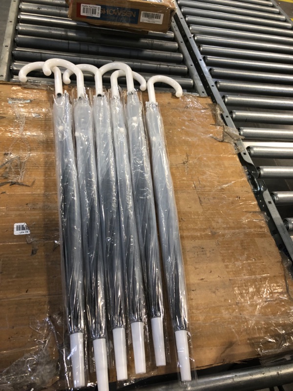 Photo 1 of 6 Pack Clear Umbrella Wedding Style Stick Umbrellas Large Canopy Windproof Transparent Stick Umbrellas Wedding Rain Transparent Umbrellas Bulk Auto Open J Hook Handle https://a.co/d/4rUs2qd