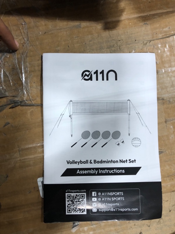 Photo 4 of A11N Outdoor Volleyball and Badminton Combo Set - Includes Adjustable Height Anti-Sag Net, Volleyball, Air Pump, 4 Badminton Rackets, 2 Shuttlecocks, Boundary Line Marker, and Carrying Bag