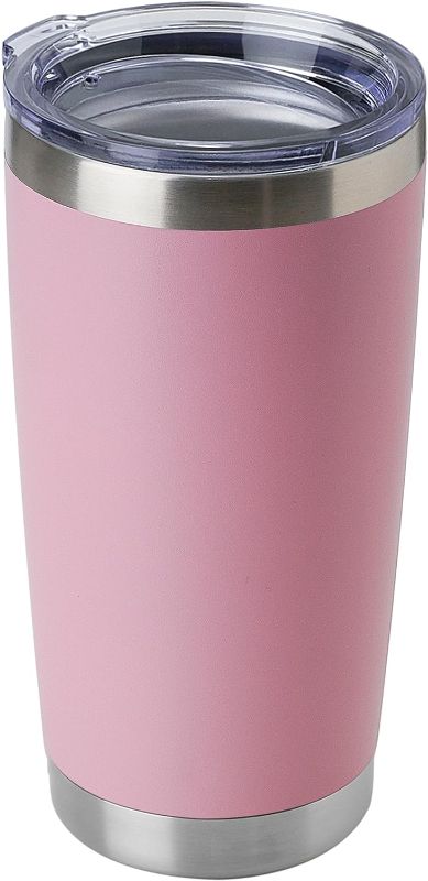 Photo 1 of 20oz Stainless Steel Tumbler Bulk with Lid, Double Wall Vacuum Insulated Travel Mug, Powder Coated Coffee Cup, Pink, 1 Pack