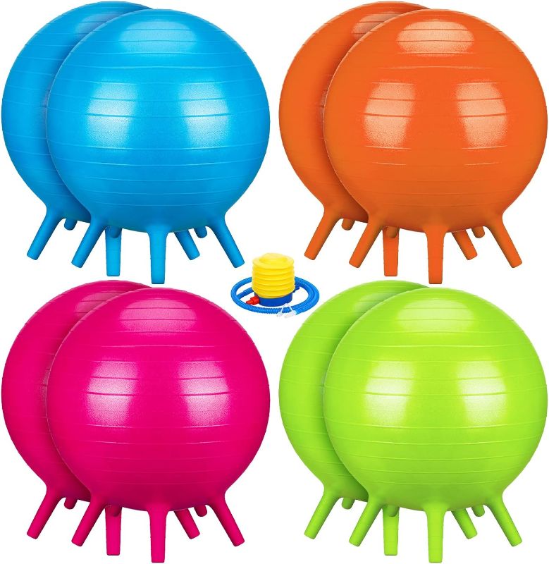 Photo 1 of 8 Pack Chair Ball with Feet for Kids Classroom Seating Ball Yoga Ball Chair Flexible Balance Chair for School Students Alternative Seating Includes Air Pump (Rose Red, Green, Orange, Blue, 20 Inch)
