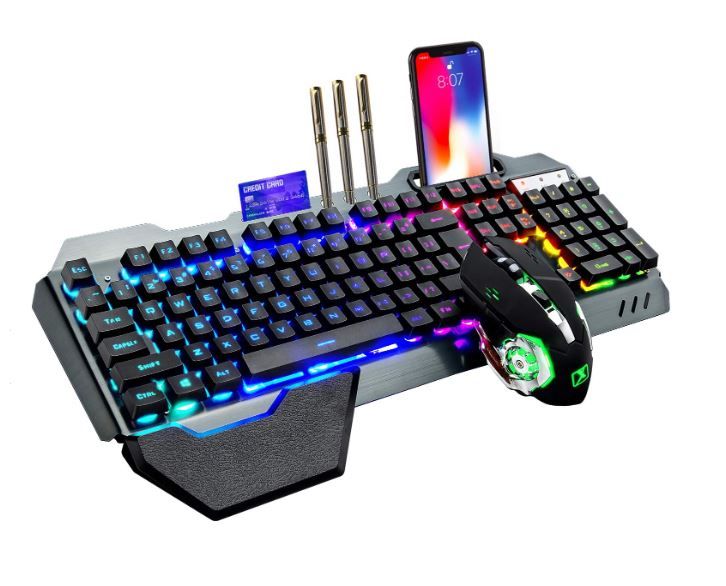 Photo 1 of Wireless Gaming Keyboard and Mouse with Rainbow LED 16RGB Backlit Rechargeable 4800mAh Battery Metal Panel Mechanical Ergonomic Feel Waterproof Dustproof 7 Color Mute Mice for Laptop PC Gamer(Black) Black RGB