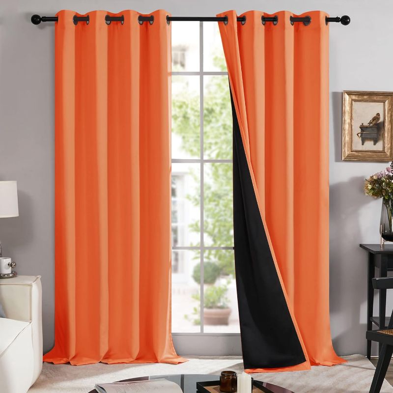 Photo 1 of  100% Blackout Fall Curtains, 84 Inches Long, Set of 2, Total Block Out Shades, Thermal Insulated, Soundproof Grommet Window Drapes for Holiday SET OF TWO PANELS ORANGE