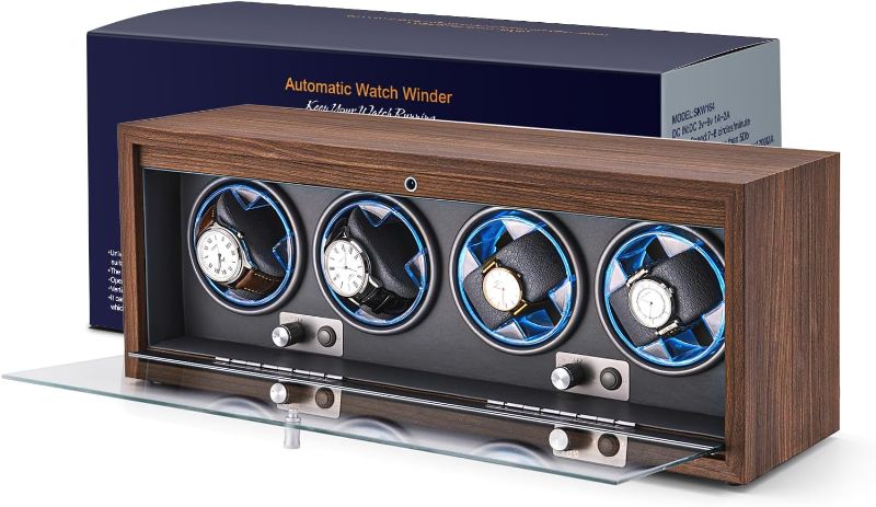 Photo 1 of  Watch Winder for Automatic Watches, Ultra Quiet Motor for 4 Automatic Watches with LED Lights, Automatic Watch Winder with 4 Rotation Modes
