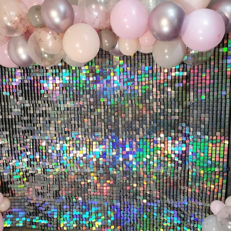 Photo 1 of 12 Pannel Sparkling Sequin Shimmer Wall Backdrop Glitter Air Active Stunning Iridescent Mirror 3d Disco Wedding Event Birthday Decorative Decoration Rainbow Silver Reflective Fashion Party Photobooth