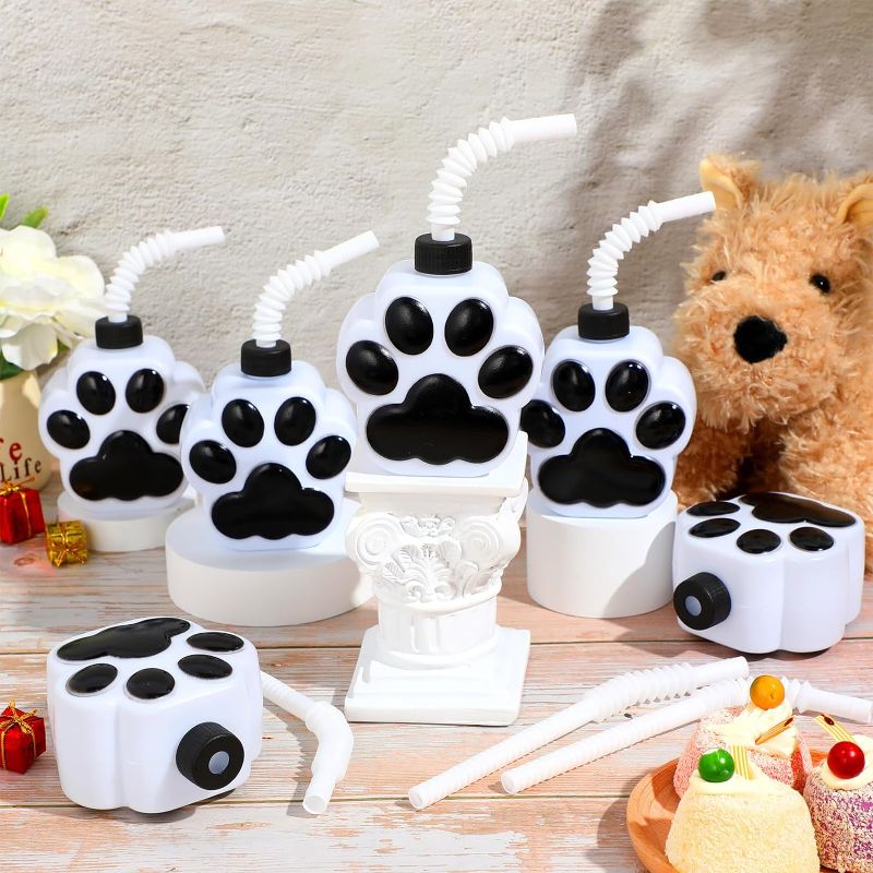 Photo 1 of 10 Pcs 10 oz Dog Paw Cups with Lid Straw Bulk Dog Party Favors Plastic Reusable Puppy Paw Straw Cup Paw Birthday Party Decoration for Dog Themed Party Supplies