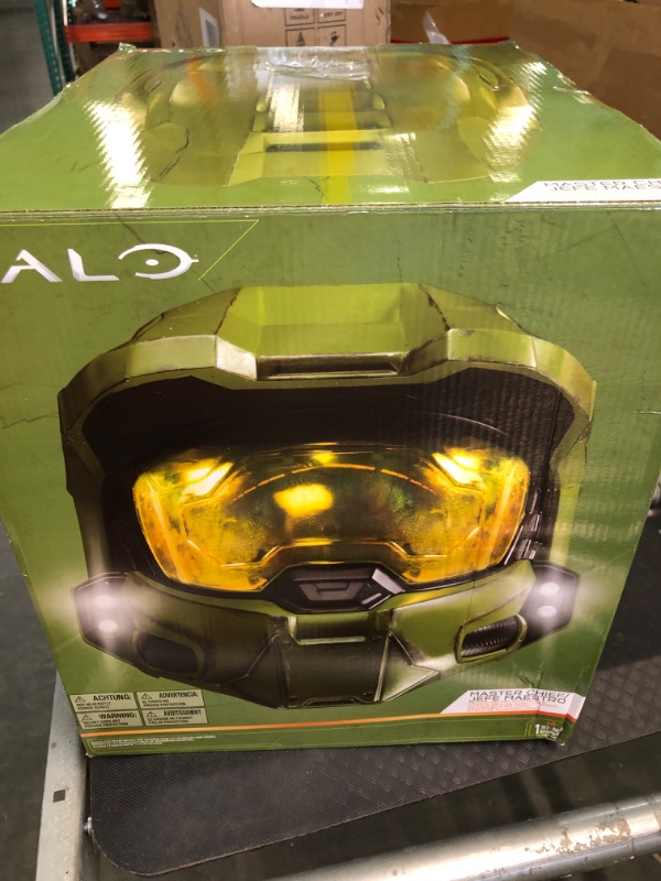 Photo 2 of HALO Master Chief Deluxe Helmet with Stand - LED Lights on Each Side - Battle Damaged Paint - One Size Fits Most - Build Your Halo Universe, Green