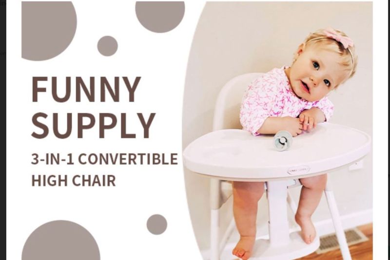 Photo 1 of FUNNY SUPPLY 3-in-1 Cute Folding High Chair, Perfect Modern Space Saving Highchair with Detachable Double Tray, 3-Point Harness