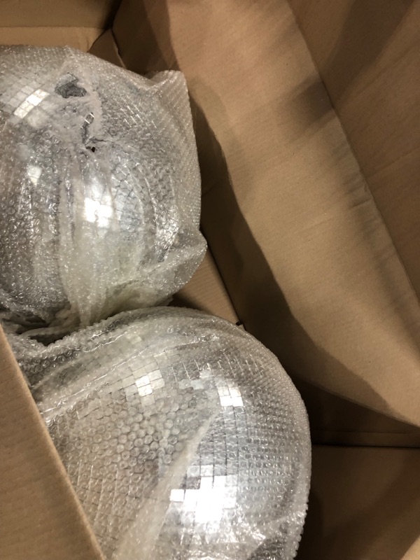 Photo 2 of 2 Pcs Large Disco Ball 16 Inch Glass Mirror Disco Party Ball Jumbo Ball with Hanging Ring Rotating Disco Ball for DJ Club Bar Stage Props Home Wedding Holiday Dance Music Festival Decoration, Silver