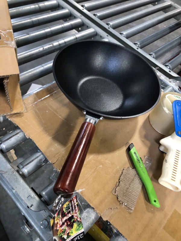 Photo 4 of 21st & Main Wok, Stir Fry Pan, Wooden Handle, 11 Inch, Lightweight Cast Iron, chef’s pan, pre-seasoned nonstick, for Chinese Japanese and other cooking
