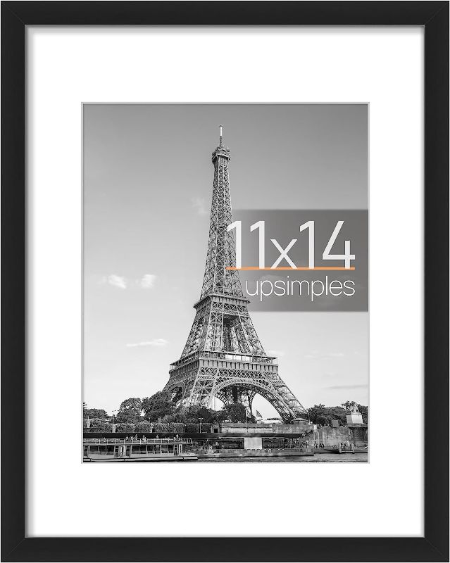 Photo 1 of upsimples 11x14 Picture Frame, Display Pictures 8x10 with Mat or 11x14 Without Mat, Wall Hanging Photo Frame, Black, 1 Pack
