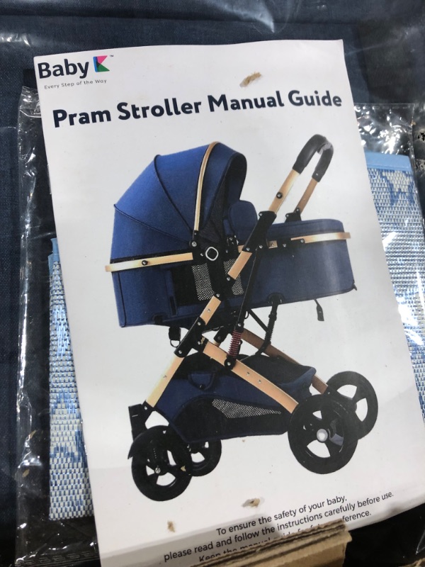 Photo 3 of BABY K 2 In 1 Convertible Baby Pram Stroller (Dark Blue - With Snack Tray, Rain Cover & Storage Bag) - Foldable Reverse Facing Baby Bassinet Stroller With Various Adjustable & Reclining Stroller Modes