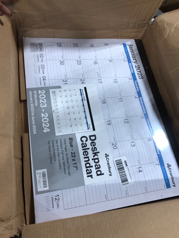 Photo 2 of CRANBURY Large Deskpad Calendar 2023 2024 - (Blue) 17x22", Use to June 2024, Big Calendar 22x17" Large Deskpad Calendar or Large Wall Calendar, Professional Monthly Desk Calendar, With Stickers Blue 2023 Edition