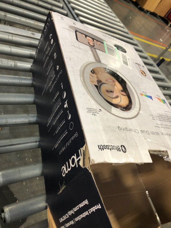 Photo 1 of iHome 9" LUX Power Bluetooth Makeup Vanity Mirror with Wireless Charging and USB Charging, Bluetooth Audio, 10X Removable Magnification Mirror, Tilting Any Angle, Full Spectrum Lighting