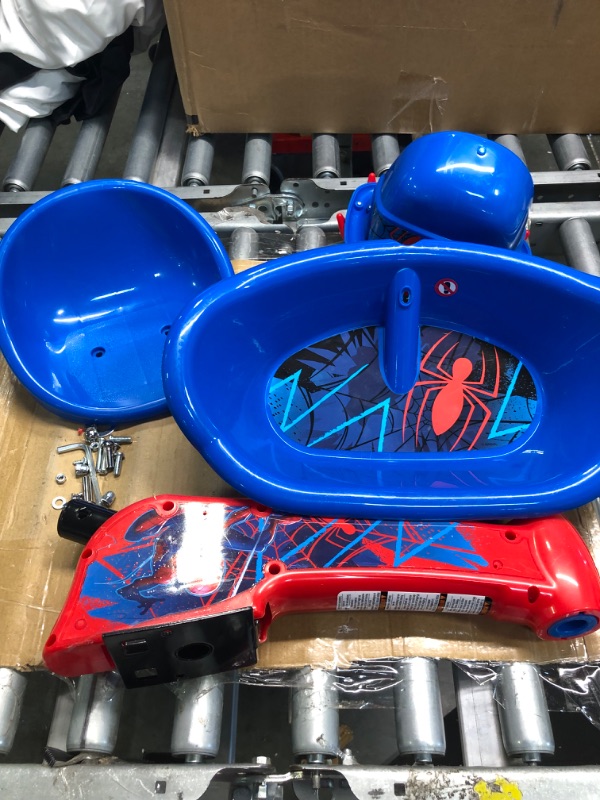 Photo 4 of Huffy Marvel Spider-Man 3 Wheel Preschool Training Tricycle with Steel Frame, Storage Basket, Red & Blue