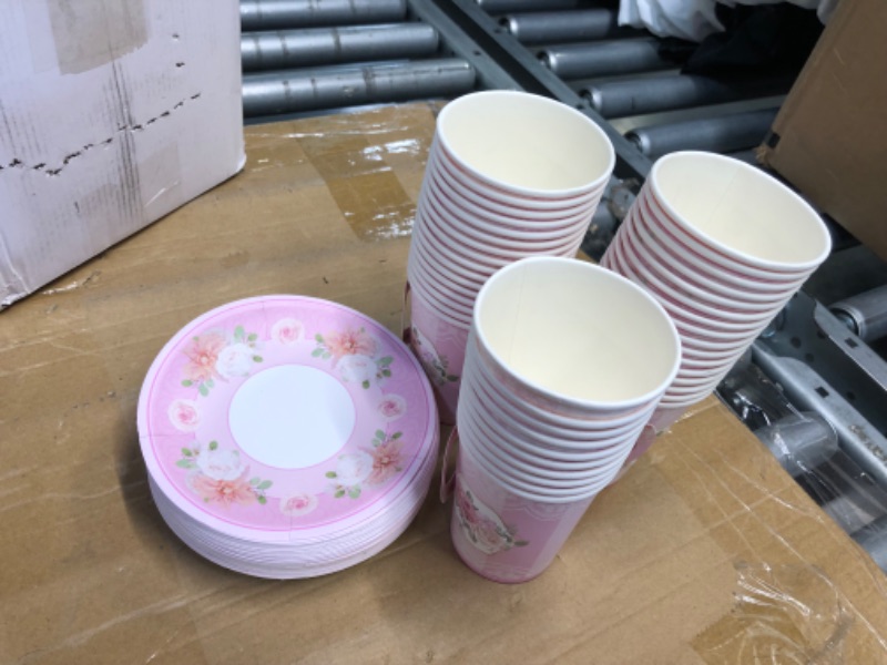 Photo 1 of 84 count  Decor Supplies Babydoll Accessory Party Supplies  Disposable Plates Easter Dinnerware Plates for Party Paper Trays Disposable Paper Cutlery