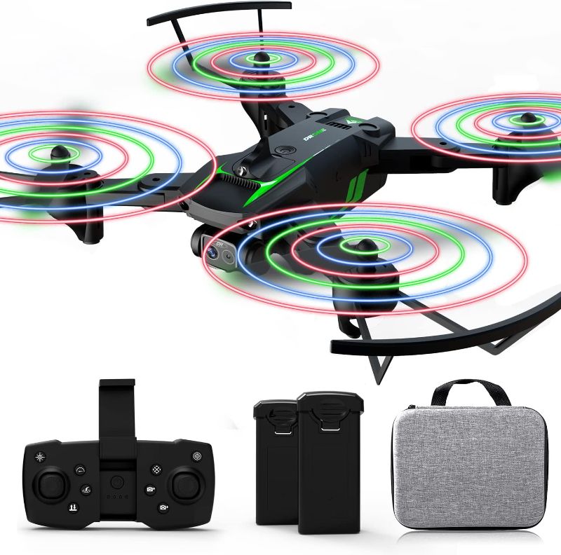 Photo 1 of TizzyToy Drone, S16 Shark Drone with Dual 4K Camera, Drone for Adults with Three-way Obstacle Avoidance Camera, 4 Extra Blades and 2 Batteries, Equipped with RGB Fan Blades and Crash Frame
