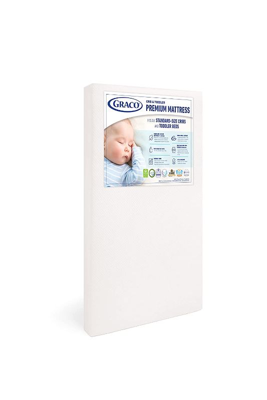 Photo 1 of Graco Premium Crib & Toddler Mattress – GREENGUARD Gold Certified, CertiPUR-US Certified Foam, Machine Washable, Water-Resistant and Removable Cover,...
