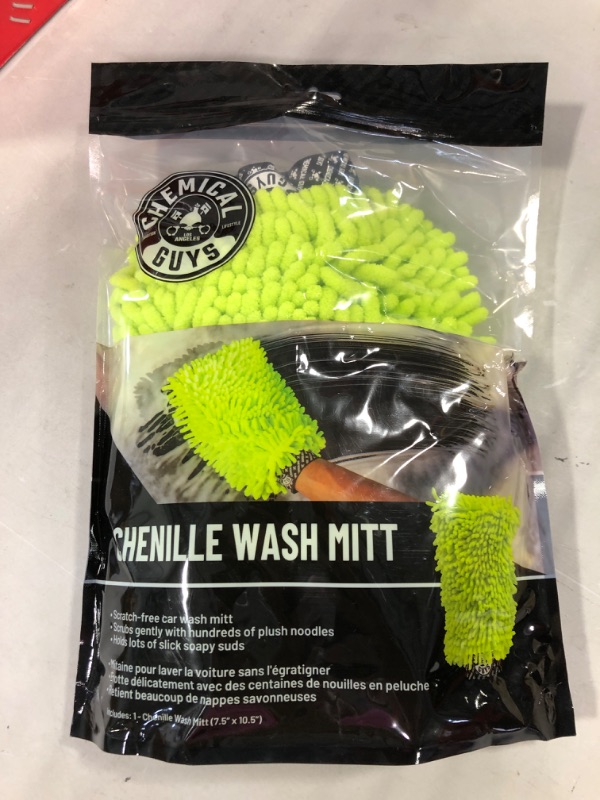 Photo 2 of Chemical Guys MIC493 Chenille Premium Scratch-Free Microfiber Wash Mitt, Lime Green, 9.6" x 2.3" x 7" Lime Green (New Version) Standard