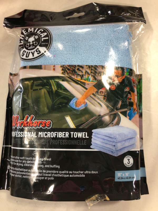 Photo 2 of Chemical Guys MICBLUE03 Workhorse 16"x16" Professional Microfiber Towel, Blue