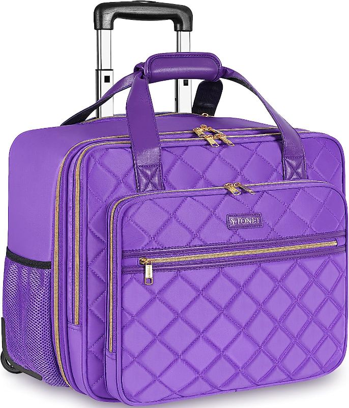 Photo 1 of Ytonet Rolling Briefcase for Women, 17.3 Inch Large Rolling Laptop Bag with Wheels, Water Resistant Stylish Overnight Rolling Computer Bag Laptop Case for Work Travel School Business, Purple