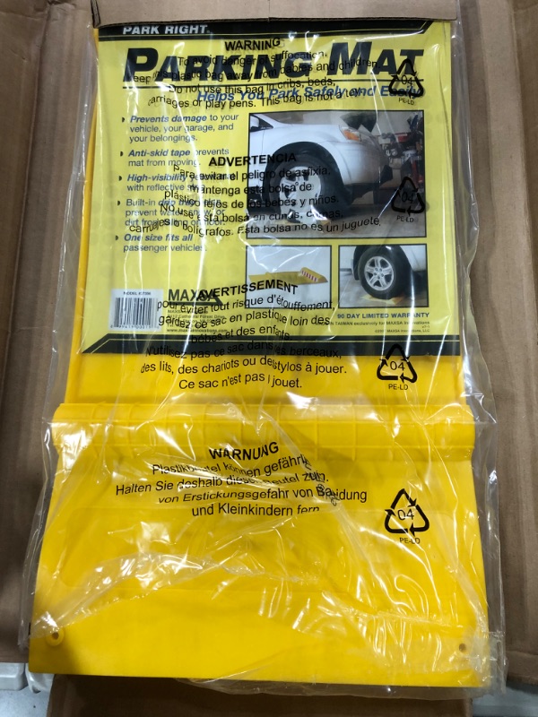 Photo 3 of Maxsa 37356-2Pack Park Right Perfect Parking Self Adhesive Anti-Skid Parking Mat for Cars and Trucks, 21" x 11" x 2", Yellow with Reflective Strip 2-Pack Yellow Frustration-Free Packaging