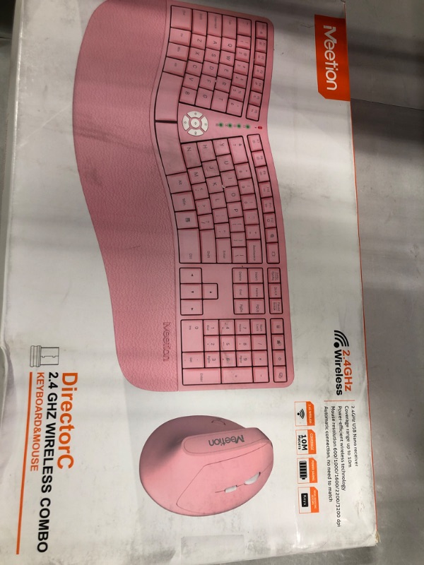 Photo 2 of MEETION Ergonomic Wireless Keyboard and Mouse, Ergo Keyboard with Vertical Mouse, Split Keyboard with Cushioned Wrist Palm Rest Natural Typing Rechargeable Full Size, Windows/Mac/Computer/Laptop, Pink Large Pink