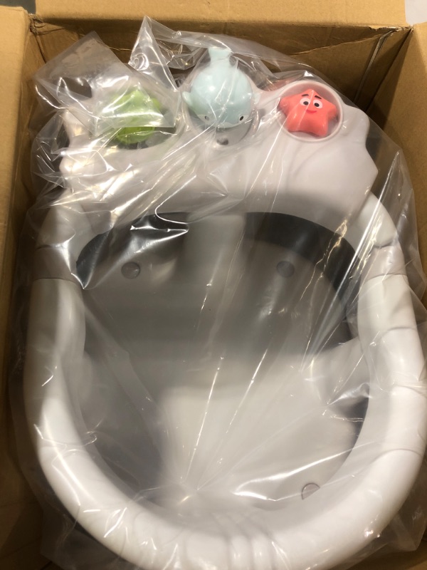 Photo 1 of Baby Bath Seat - 2 Rotating Toys + 1 Pressing Toy - Ergonomic Backrest - Side Opening Design - 4 Powerful Non-Slip Suction Cups - Ideal Gift for Infant 6-36 Months (A-White)