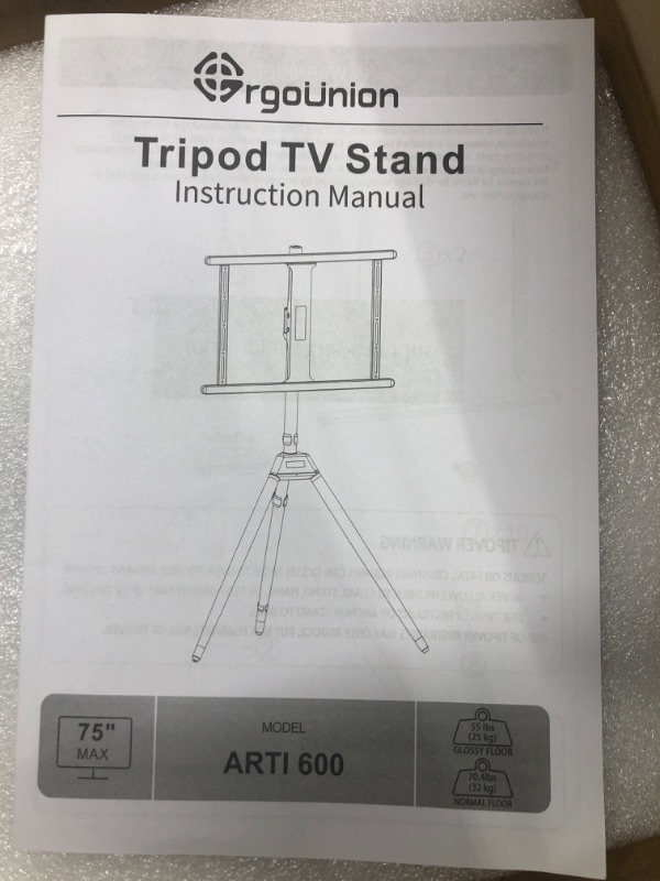 Photo 1 of ErgoUnion Tripod TV Stand for 32 to 75 Inch LED LCD OLED Screens up to 77.2 lbs, Height Adjustable TV Floor Stand with Cable Ties, Easel TV Stand with Wood Legs, Corner TV Stand with 180° Swivel Mount 3 legs