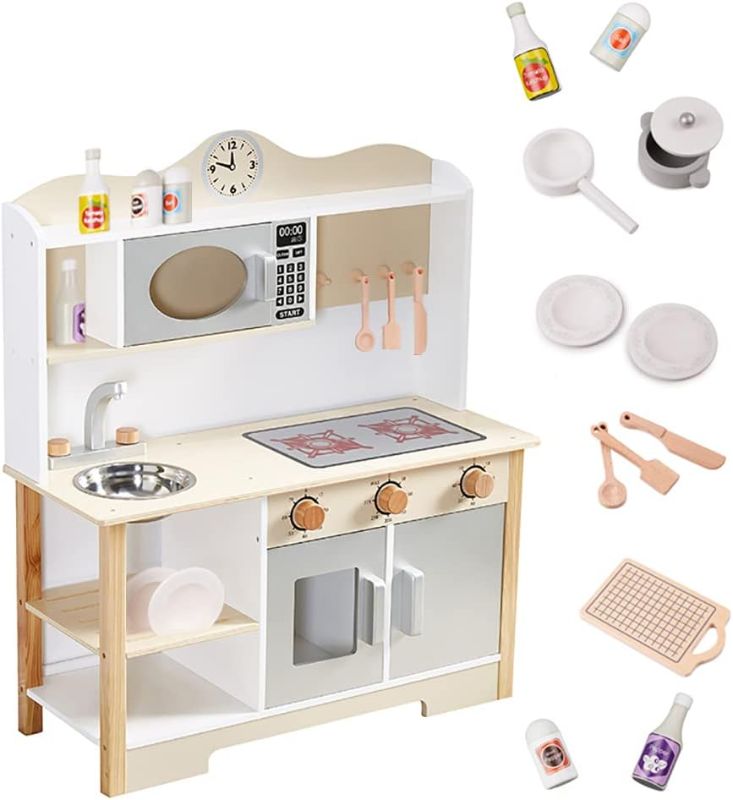 Photo 1 of HILIROOM HILIROOM Wooden Kitchen Set for Kids, Play Kitchen with Toy Kitchen Accessories, Included Cookware Pots and Pans, Cooking Utensils, Pretend Kitchen Playset for Aged 3+ Boys/Girls
LOOKS LIKE ALL ITEMS ACCOUNTED FOR. 