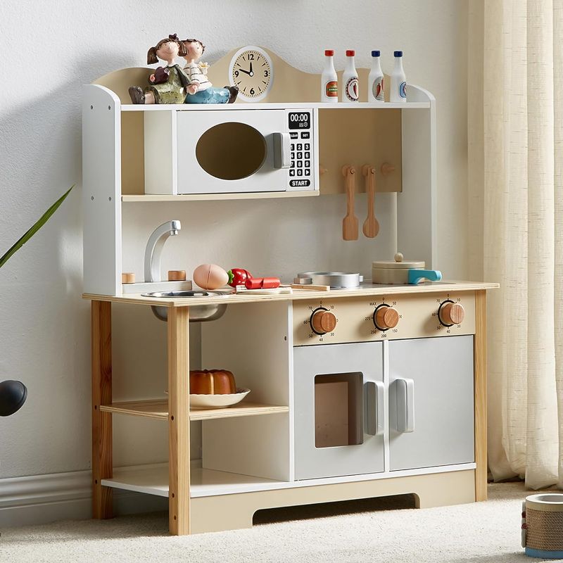 Photo 1 of HILIROOM HILIROOM Wooden Kitchen Set for Kids, Play Kitchen with Toy Kitchen Accessories, Included Cookware Pots and Pans, Cooking Utensils, Pretend Kitchen Playset for Aged 3+ Boys/Girls
LOOKS LIKE ALL ITEMS ACCOUNTED FOR. 
