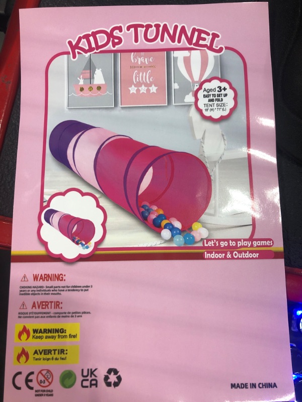 Photo 1 of LOOKS NEW. NO BALLS INCLUDED, JUST TUNNEL
\Hide N Side 6ft Crawl Through Play Tunnel Toy, Pop up Tunnel for Kids Toddlers Dogs Babies Infants & Children Gift Indoor & Outdoor Action Toy Tunnel 6 Foot Pink