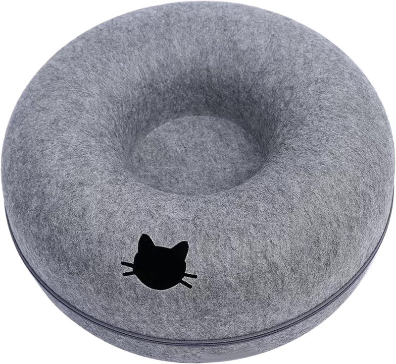 Photo 1 of 18 " Cat Tunnel Bed for Multiple Cats, Breathable Scratch Resistant Detachable Hideaway Cave Zipper for Indoor Cats Hideout, Felt Cat Cave, Dark Blue