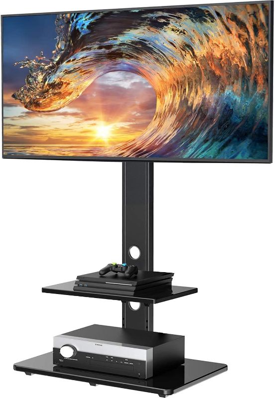 Photo 1 of PERLESMITH Swivel Floor TV Stand/Base with Shelves for Most 32-75 inch LCD LED TVs - Universal TV Mount Stand Perfect for Corner & Bedroom, Height Adjustable & Cable Management, VESA 600x400mm