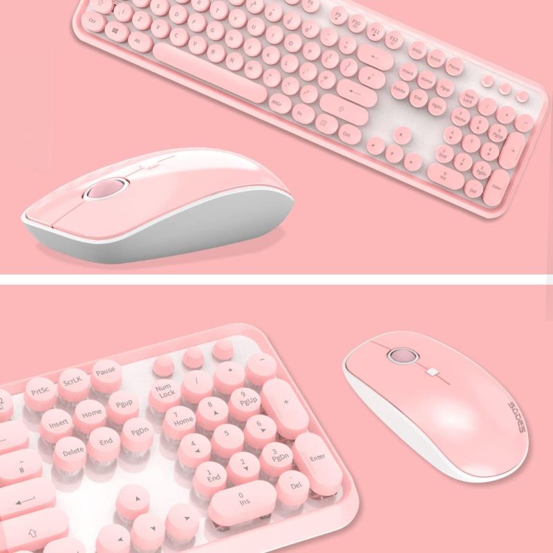 Photo 1 of Pink Wireless Keyboard Mouse Combo, 2.4GHz Wireless Retro Typewriter Keyboard and Mouse Combo, Letton Full Size Wireless Office Computer Keyboard and Cute Mouse with 3 DPI for Mac PC Desktop Laptop
