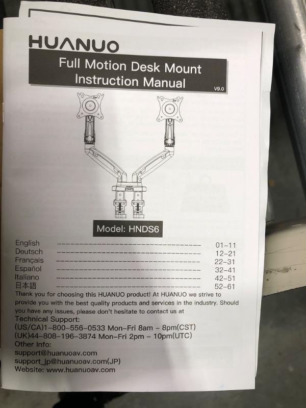 Photo 4 of HUANUO Dual Monitor Stand - Adjustable Spring Monitor Desk Mount Swivel Vesa Bracket with C Clamp