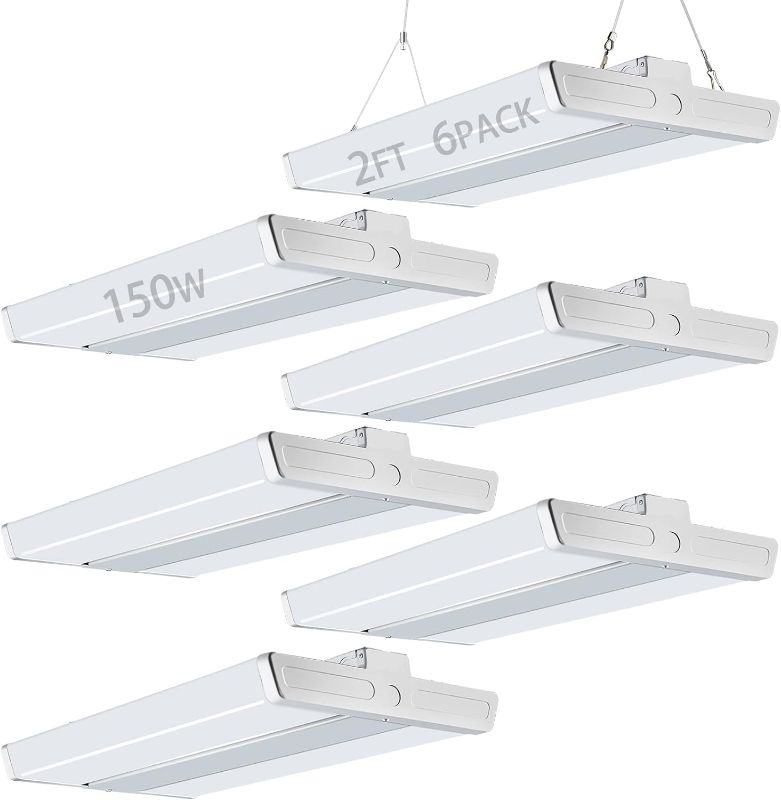 Photo 1 of Lightdot 6 Pack LED High Bay Shop Light, 2FT (Large Area Illumination) 150W 21500LM [Eqv.600W MH/HPS] 5000K Daylight Linear Hanging Light for Warehouse