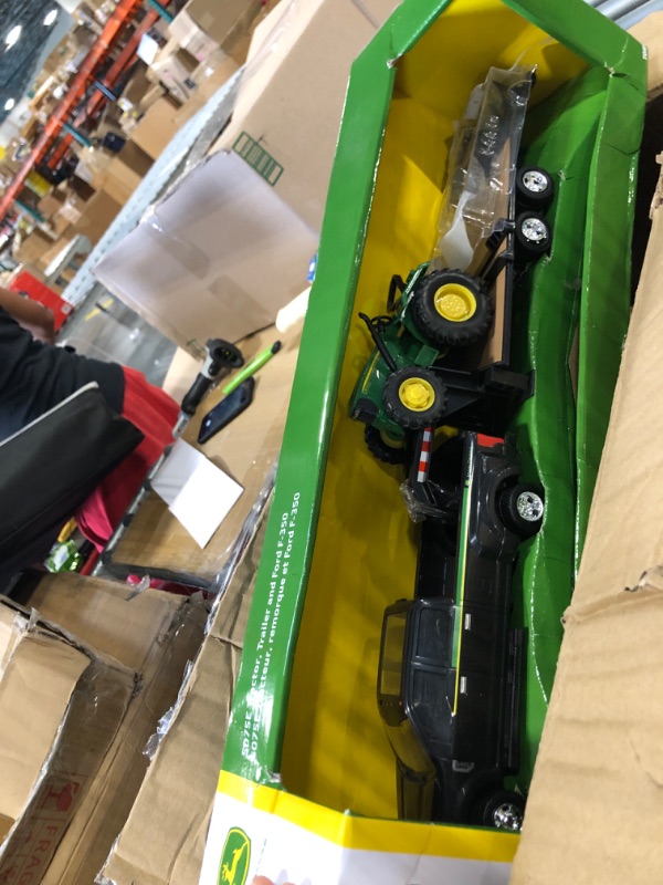Photo 1 of ERTL 1:32 Scale Ford F350 Pickup and Tractor Set — Includes John Deere Tractor, Ford F350 Pickup and Gooseneck Trailer — 17.25 x 3.2 x 4.5 inches — Ages 3 Years and Up Tractor & Ford