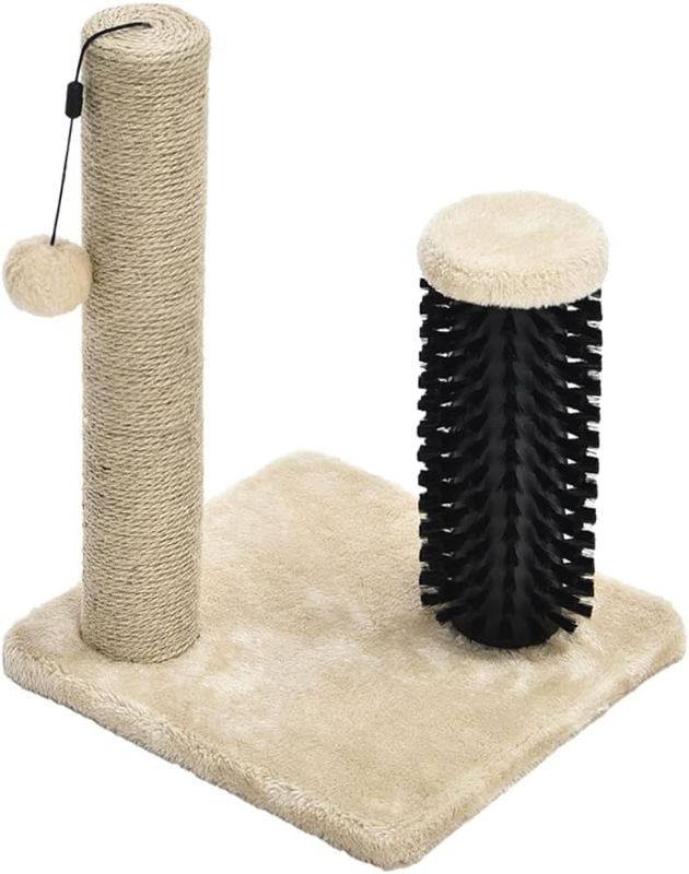 Photo 1 of Amazon Basics Cat Scratching Post with Brush Beige Scratching Post with Brush