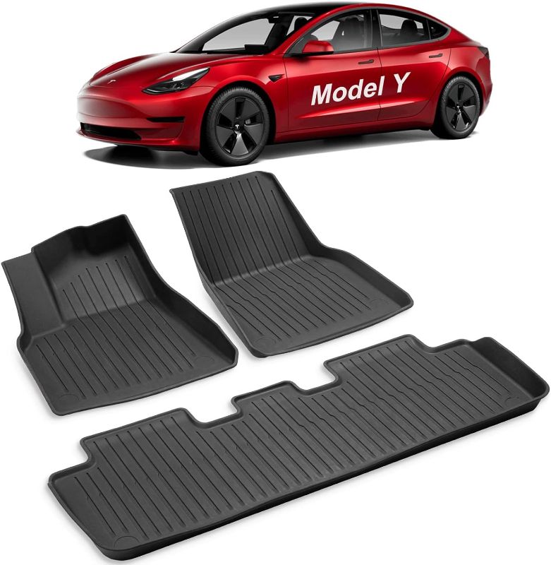 Photo 1 of Maysoo Tesla Model Y Floor Mats, Tesla Model Y 2023-2020 Accessories, Premium All Weather Anti-Slip Waterproof Floor Liners Car Interior Accessories,Heavy Duty Floor Mats(1st & 2nd Row)