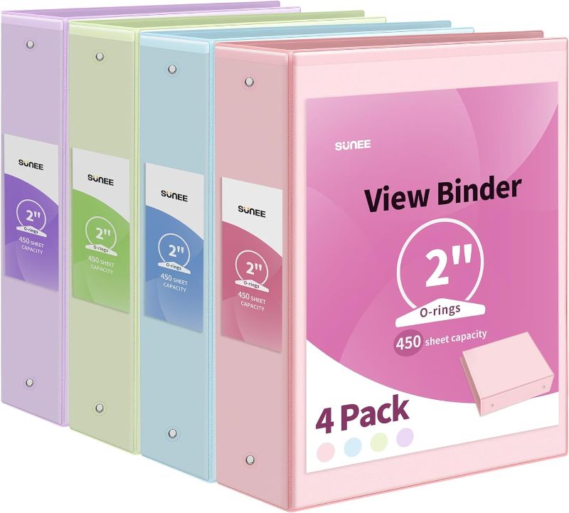 Photo 1 of 3 Ring Binder 2 Inch 6 Pack, Clear View Binder Three Ring PVC-Free (Fit 8.5x11 Inches) for School Binder or Office Binder Supplies, Assorted Pastel Binder