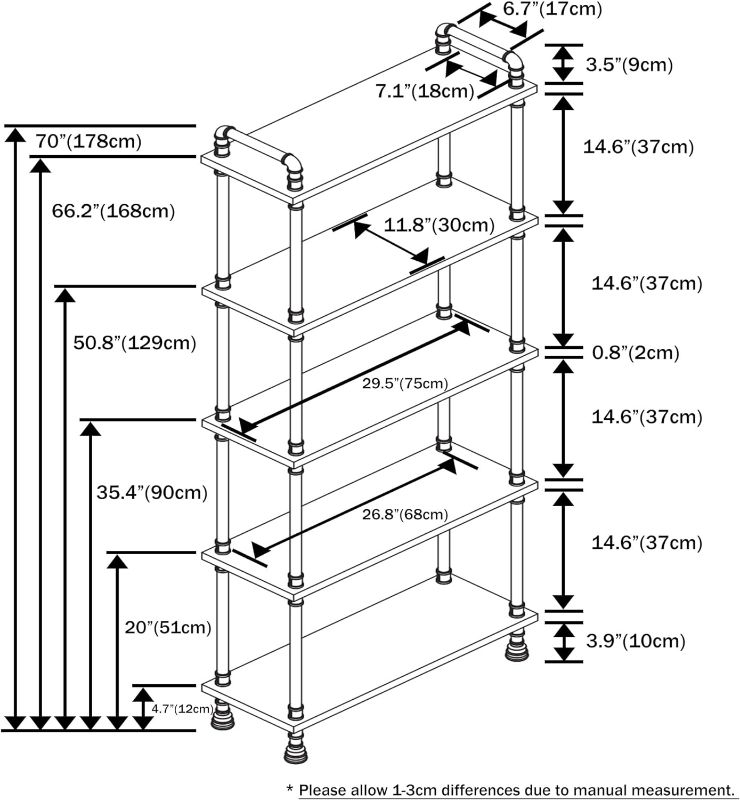 Photo 3 of Anynice Industrial Bookshelf, Bookcases and Book Shelves 5 Shelf,Pipe Bookshelf, Industrial Pipe Shelving, Pipe Shelves(Rustic Brown, 29.5" L x 11.8" W x 70" H) 29.5"L x 11.8"W x 70"H Rustic Brown