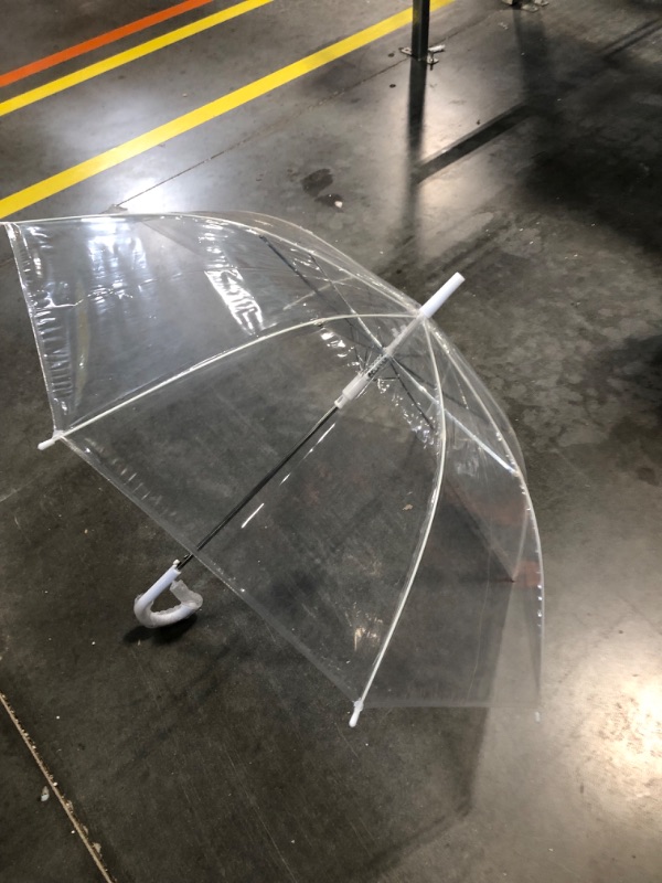 Photo 1 of 4 Pack Clear Bubble Umbrella Wedding Auto Open Clear Dome Umbrella Windproof Transparent Wedding Umbrella with J Hook Handle for Weddings, Prom, Graduation and Outdoor Events White Handle