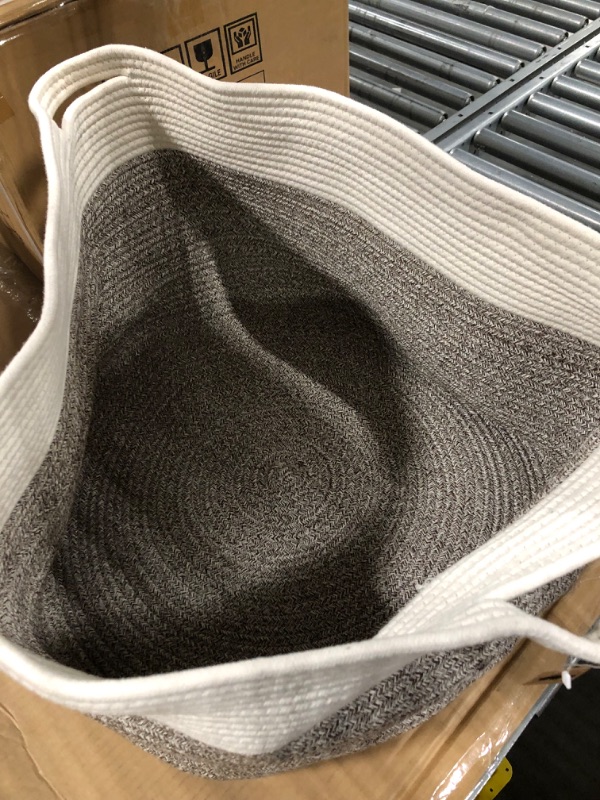 Photo 1 of Little Hippo XXXL Large Cotton Rope Basket (22"x14") 100% Natural Cotton! Rope Basket, Woven Storage Basket, Large Basket, Blanket Basket Living Room, Toy Basket, Pillow Basket (White & Brown)