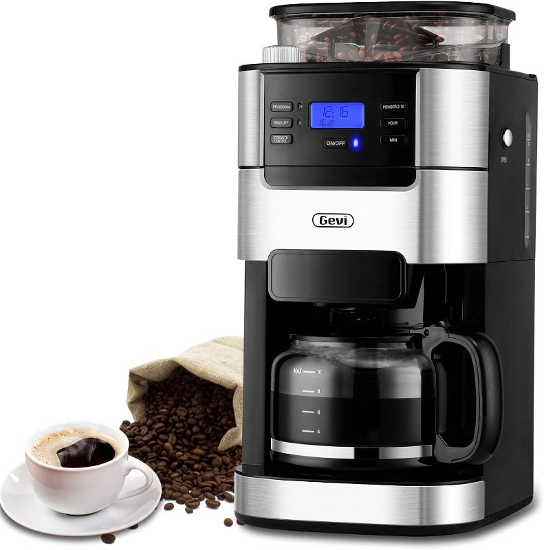 Photo 1 of 10-Cup Drip Coffee Maker, Grind and Brew Automatic Coffee Machine with Built-In Burr Coffee Grinder, Programmable Timer Mode and Keep Warm Plate, 1.5L Large Capacity Water Tank