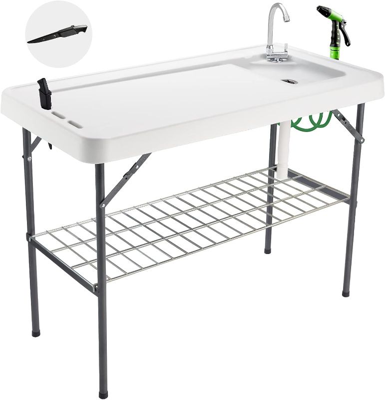Photo 1 of Avocahom Folding Fish Cleaning Table Portable Camping Sink with Faucet Drainage Hose & Sprayer Outdoor Fillet Station Grid Rack Knife Groove for Picnic Fishing, Black
