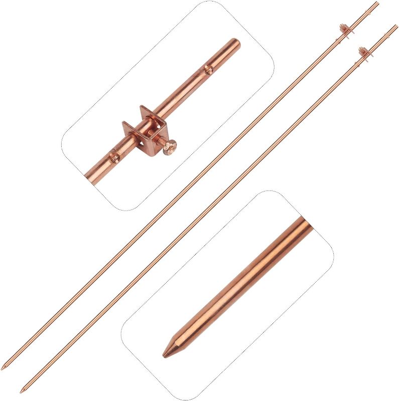 Photo 1 of 2-Pack Ground Rod 3/8''x4', Grounding Stake, Electrical Fence Antenna Electrode Satellite Dish TV Aerial Electrical Wire Lightning Rod Grounding Bar Copper Grounding Rod