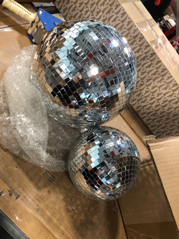 Photo 2 of 2pcs disco ball christmas decor cake toppers mirror glass disco hanging ornament Party Disco Light mirror ball light Disco Party Decoration Xmas Mirror Ball Reflective Mirror Ball
